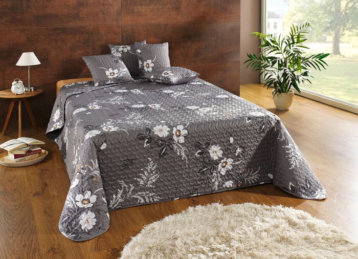 Sprei en kussenslopen met lintbinding GRIJS