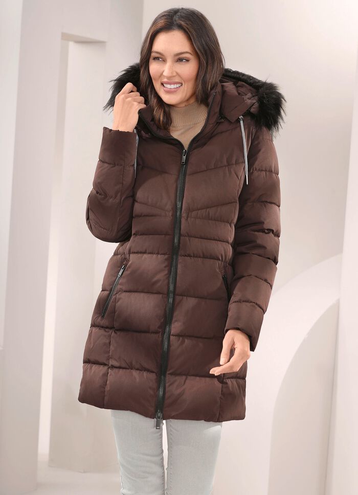 Lange jas met afneembare imitatiebontrand 