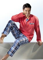 Pyjama met knoopsluiting, opgezet borstzakje en ruitjesdessin 