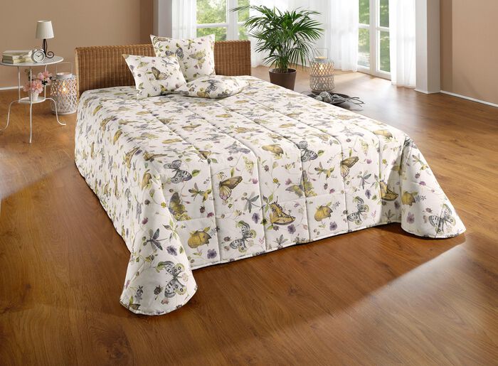 Bedsprei en kussenslopen met vlindermotieven BEIGE