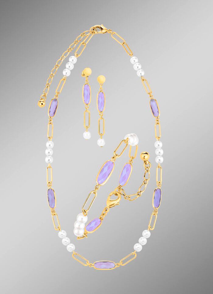 Sieradenset, 3-delig, van messing met kristalstenen 