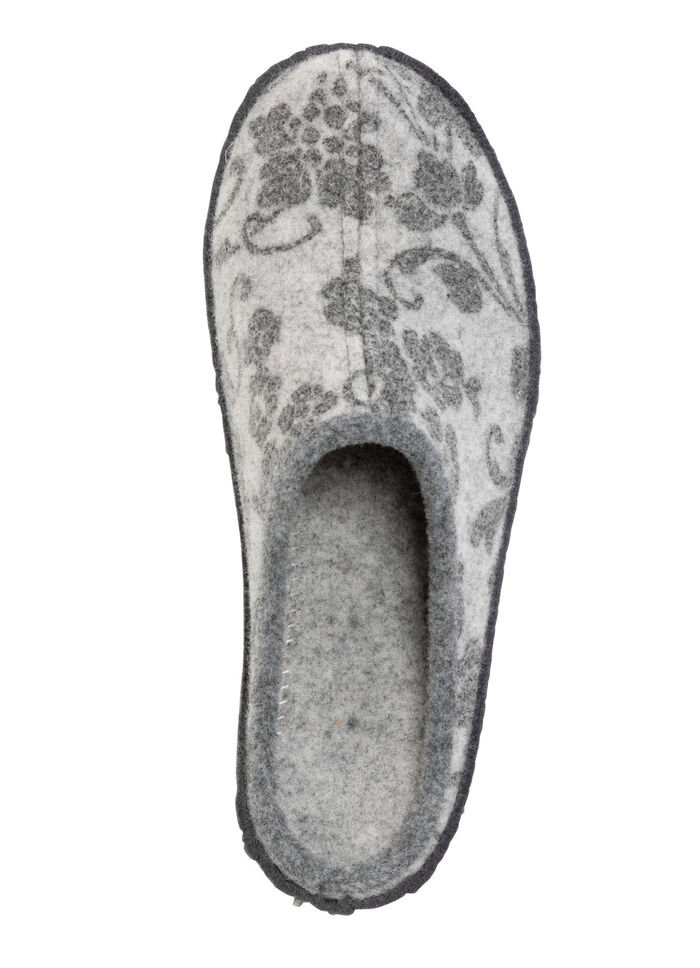 Pantoffels van wolvilt met bloemenprint GRIJS