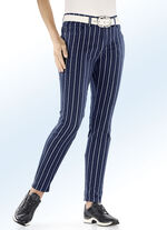 Jeans met opvallend gestreept dessin DONKERBLAUW-ECRU