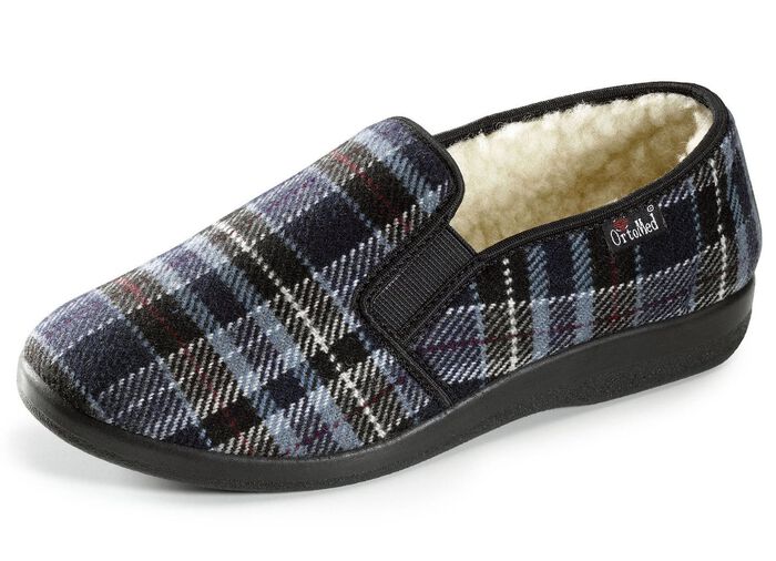 Gevoerde herenpantoffels, met wol BLAUW