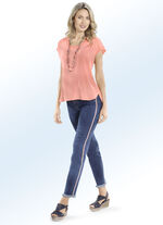 Jeans met een modieuze sierband JEANS BLAUW-ECRU-ORANJE