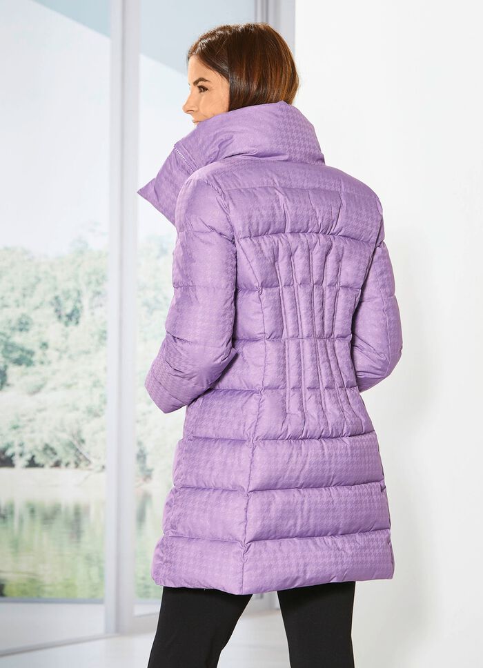 Lange jas met een subtiel glanzend pied-de-poule-dessin 