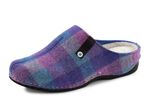 Laurina pantoffels gemaakt van geruit textielmateriaal BLAUW-PAARS