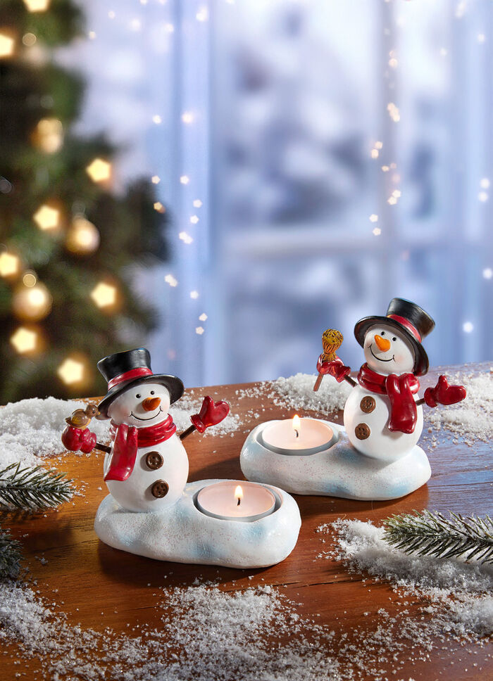 Sneeuwpop waxinelichthouder, set van 2 