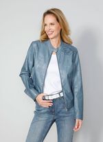 Imitatieleren blazer met ton-sur-ton bloemenborduurwerk 