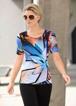 Shirt met ronde hals in 2 kleuren DENIM BLAUW-ORANJE-ZWART