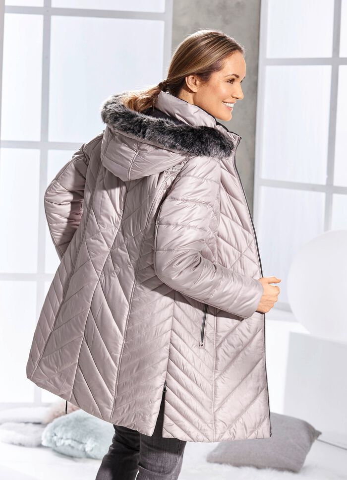 Korte mantel met afneembare kunstbont kraag CAPPUCCINO