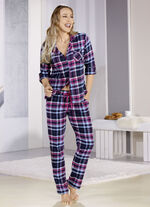 Pyjama, doorgeknoopt, lange mouwen en een ruitpatroon 