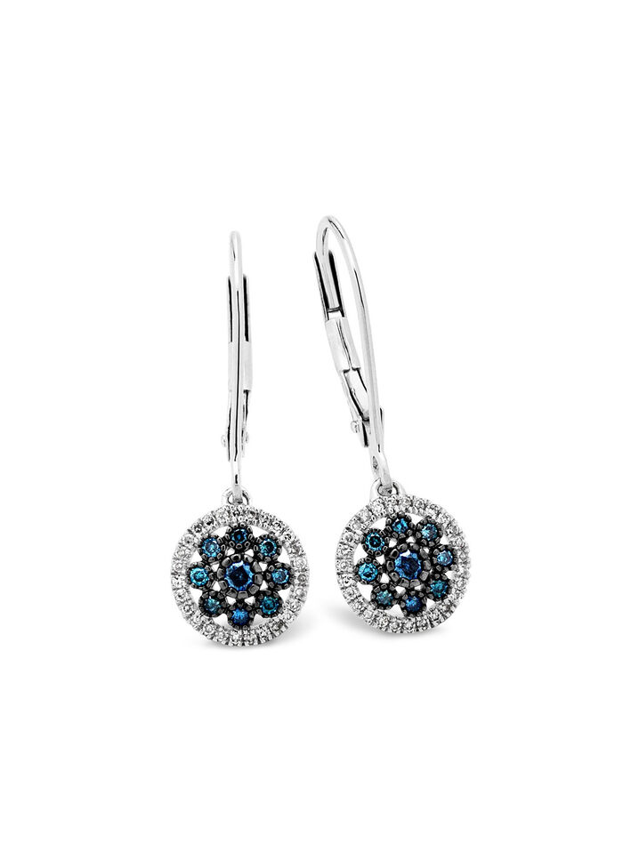 Prachtige oorbellen met blauwe diamanten en witte diamanten 