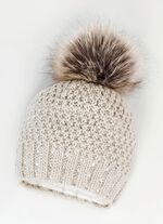 Muts met subtiele strasssteentjes en pompon van imitatiebont NATUUR