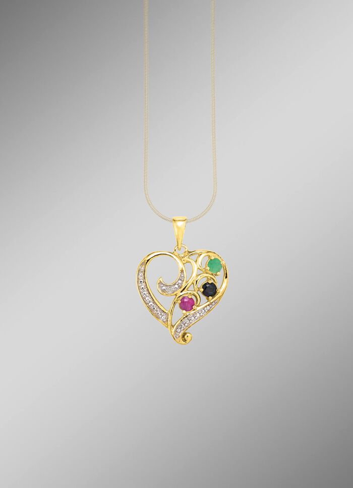 Romantische harthanger met edelstenen en diamant 