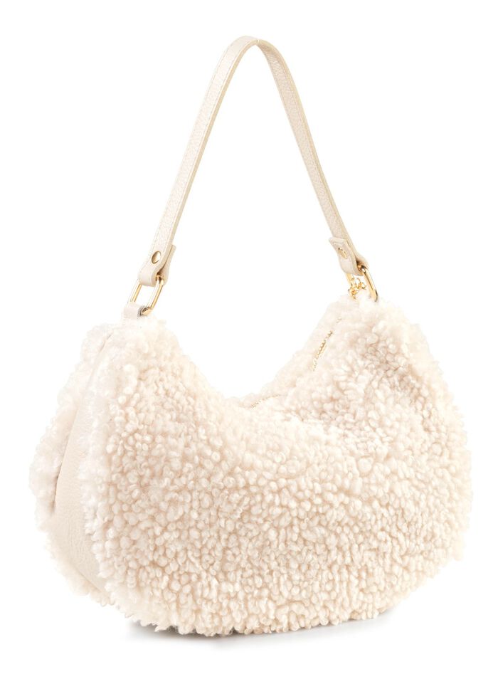 Tas Laurina van knuffelig teddypluche en generfd kalfsleer ECRU