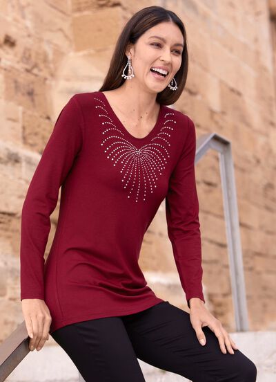 Shirt met ronde V-hals in 4 kleuren 