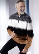 Schipperstrui met korte ritssluiting WIT-ZWART-KAMEEL