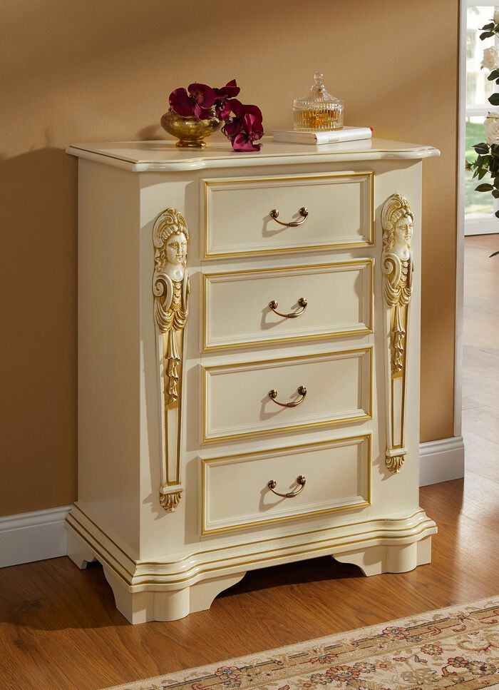 Italiaanse commodeserie met ingelegde vrouwenbeelden 