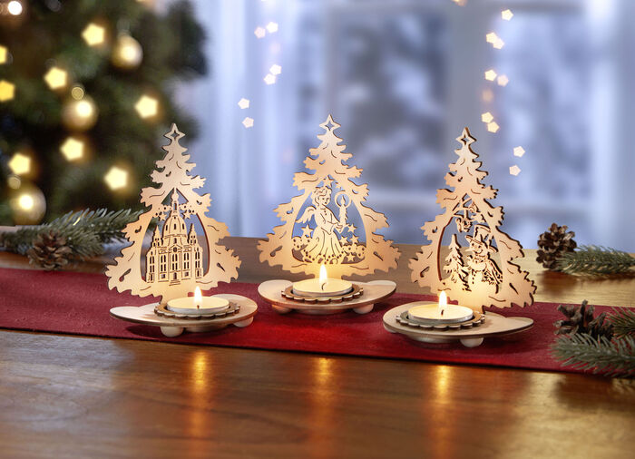Houten theelichthouders, set van 3