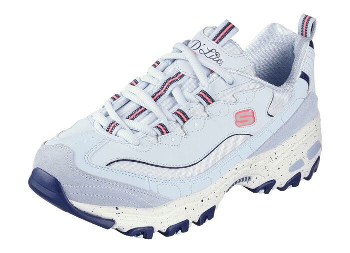 SKECHERS sneakers met veters en su&egrave;de afwerking BLAUW-ROZE