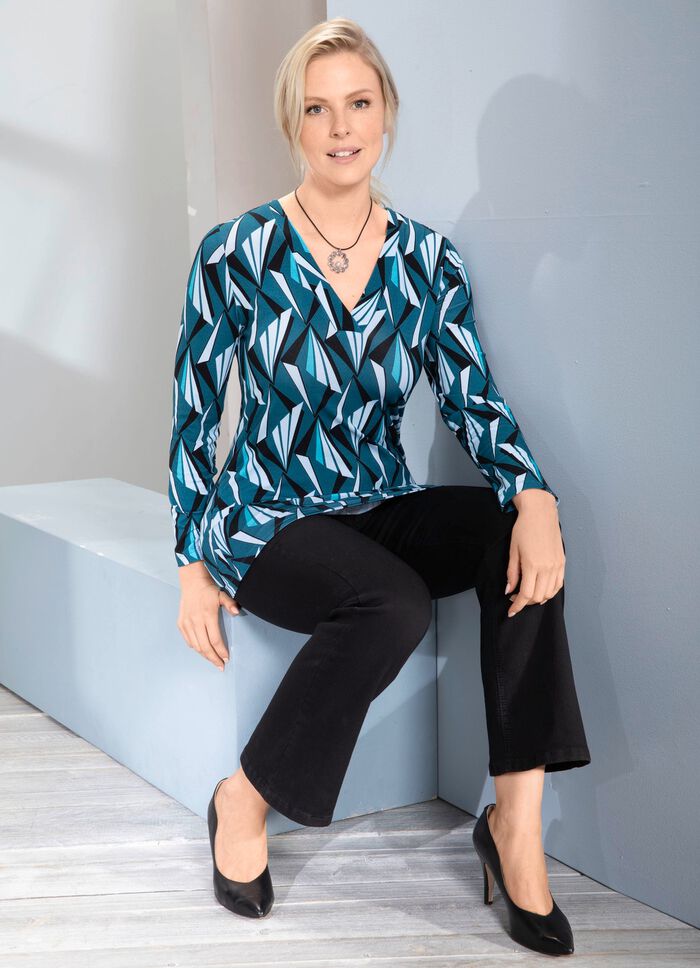 Overhemd met allover patroon in 2 kleuren PETROL-BLAUW