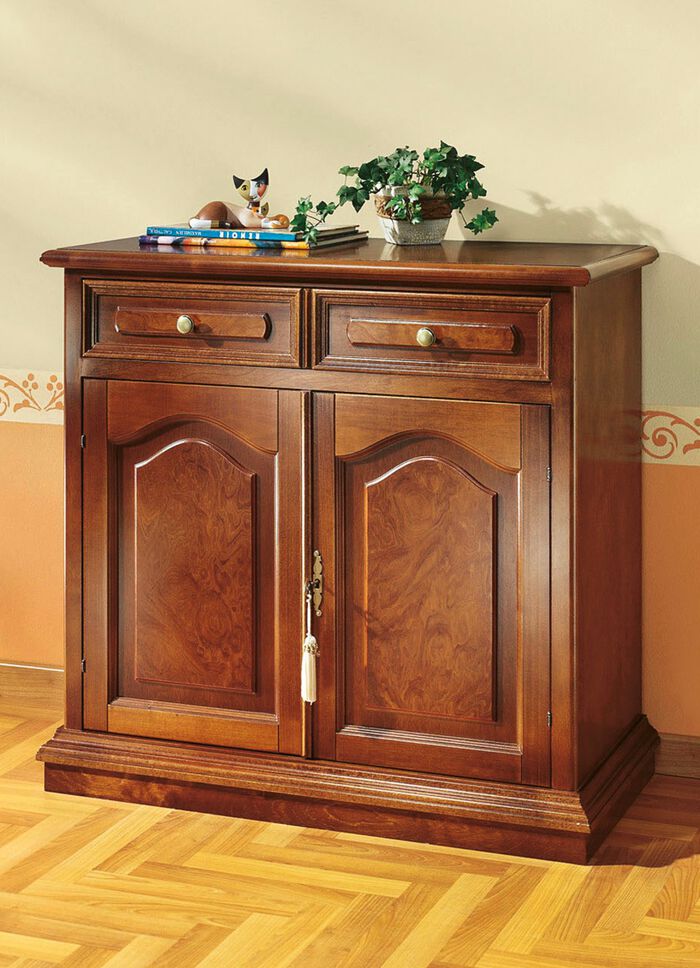 Gedeeltelijk massieve ladekast met echt houtfineer NOTENBOOM