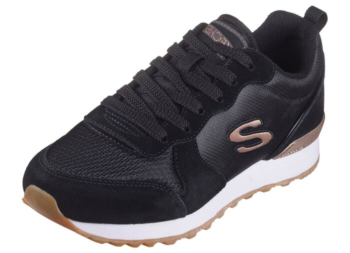SKECHERS, sportieve damessneakers, gemaakt van leer, synthetisch materiaal en mesh SCHWARZ-ROS&Eacute;GOLD
