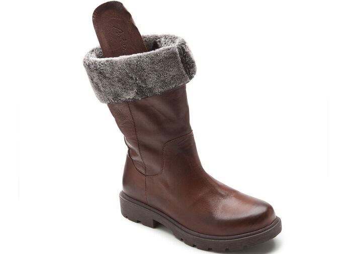 Andrea Conti-laarzen met een donzige omslagkraag BRUIN