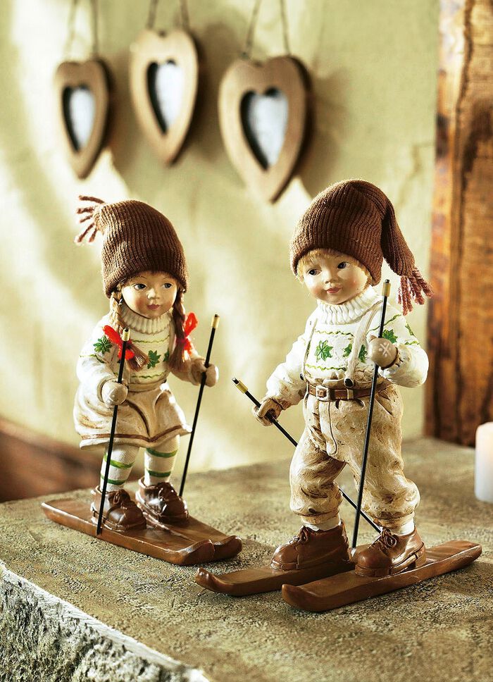 Ski&euml;r staand, set van 2, met de hand geschilderd 