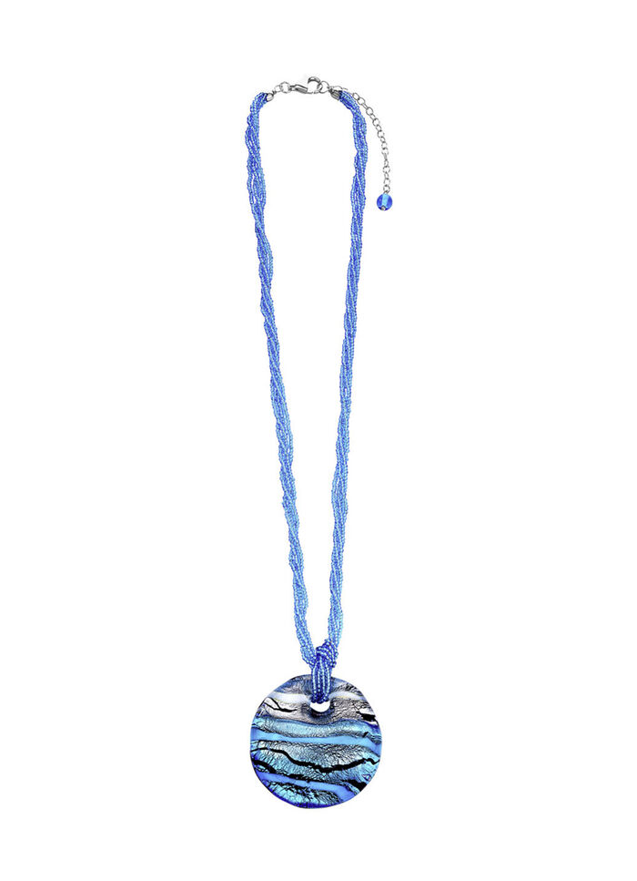 Murano glazen ketting in turquoise en zilvertinten 