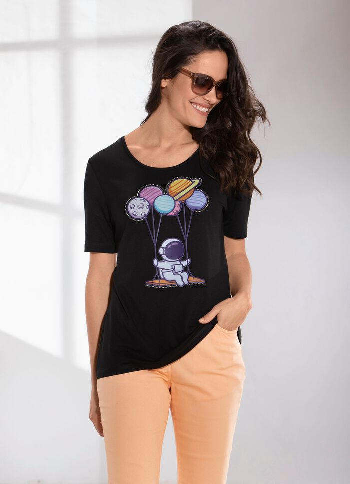 Shirt met strassversiering aan de voorzijde ZWART