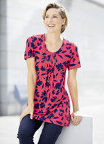Interessant lang shirt met all-over patroon in 2 kleuren ROOD-MARINE