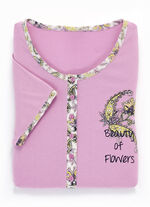 Tweepack nachthemden met lange knoopsluiting, borduurwerk en korte mouwen 1X GELB, 1X ROSA