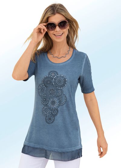 Lang shirt met kanten inzetstukken op de mouwen in 3 kleuren 