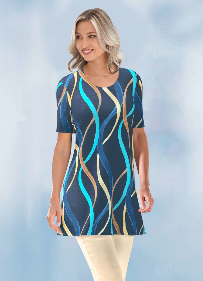 Lang shirt met schitterende kleurenprint 