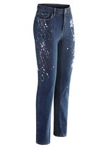 Jeans met handgeschilderde bloemmotieven 