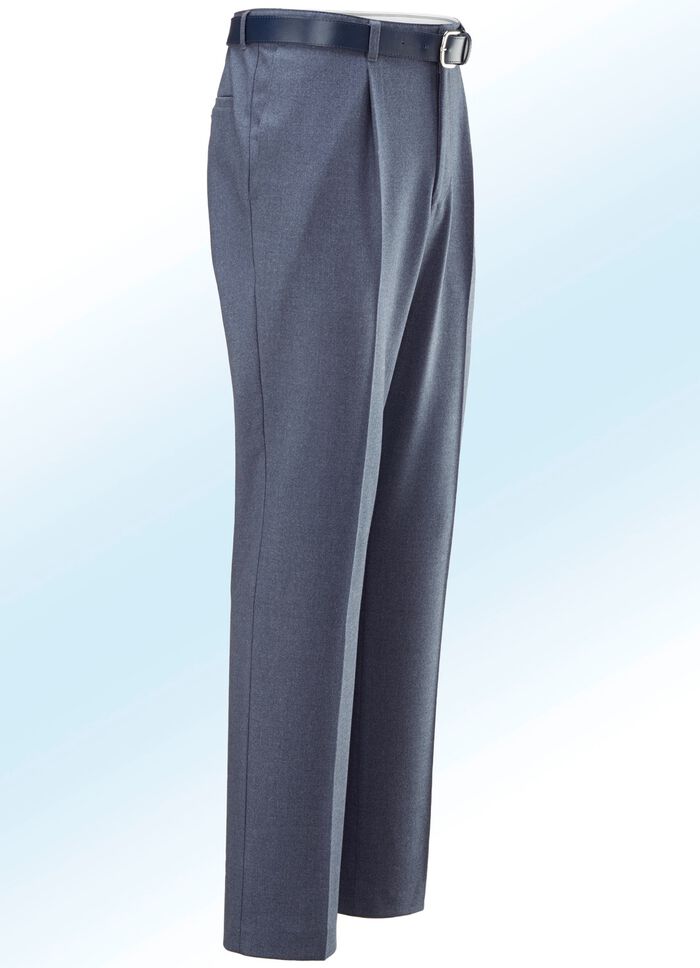 Gem&ecirc;leerde broek in 4 kleuren met plooien ROOKBLAUW