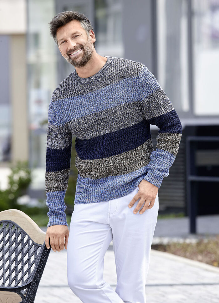 Trui met ronde hals BEIGE-BLAUW-MARINE GESTREEPT