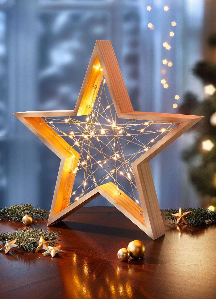 Verlichte houten ster 