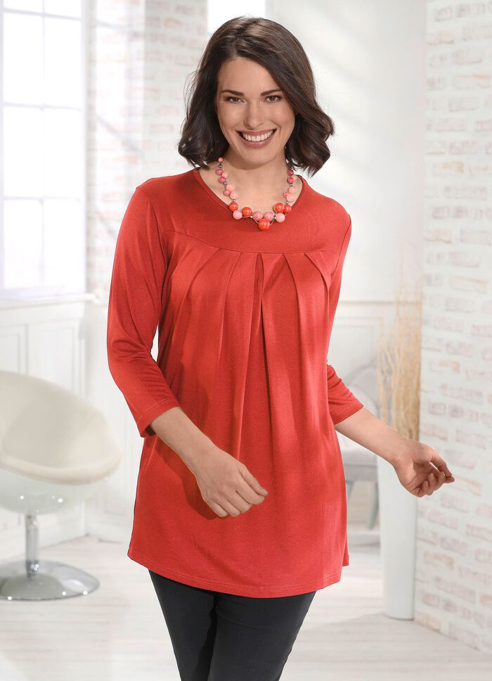 Lang shirt met deelnaad aan de voorkant in 3 kleuren 