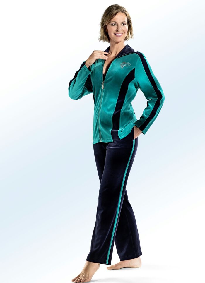 Vrijetijdspak met strassversiering SMARAGDGROEN-MARINEBLAUW