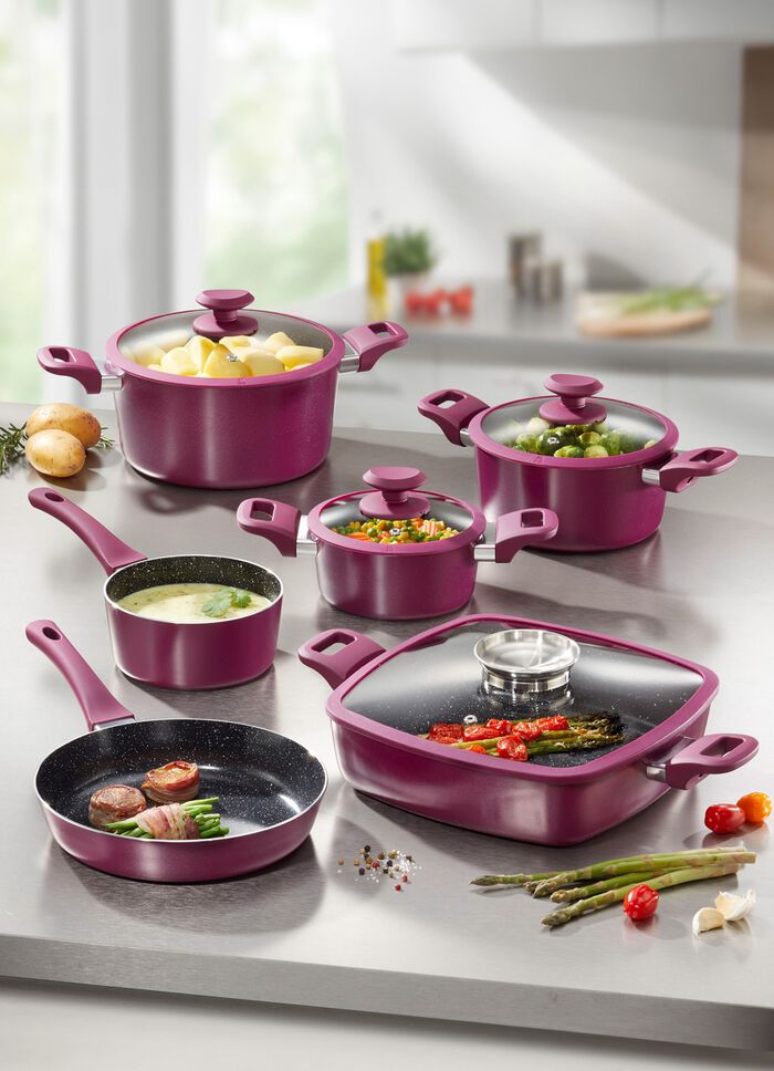 XXL-pannenset met keramische antiaanbaklaag en glazen deksels van silicone BES