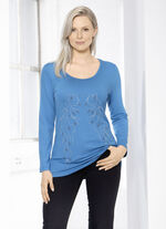 Charmant shirt met bordversiering in 2 kleuren HEMELBLAUW