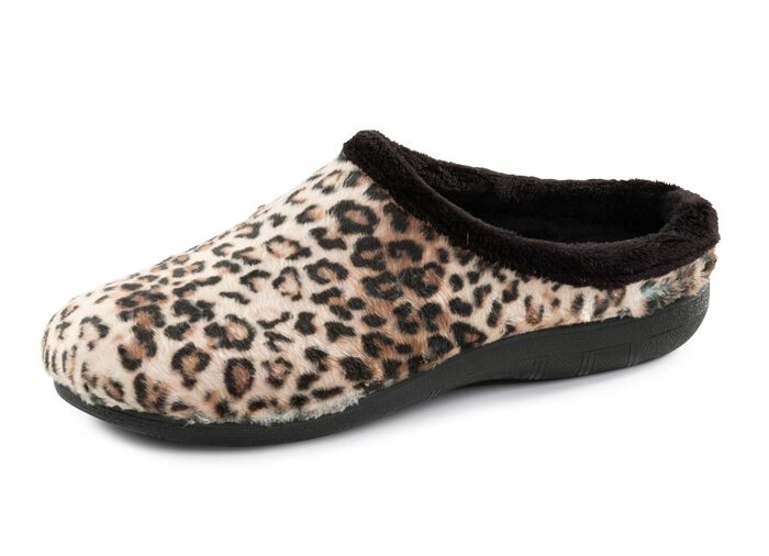 Laurina, trendy damespantoffels met luipaardmotief 