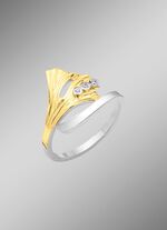 Damesring ginkgoblad in bicolor met synthetische zirkonia 