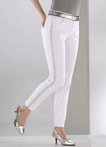 Elegante jeans met effectieve strasssteentjes WIT