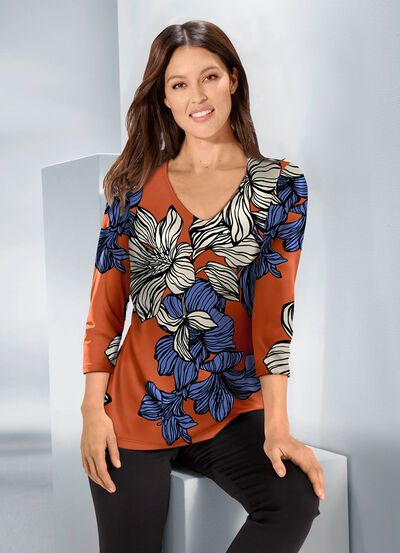 Shirt met ronde V-hals 