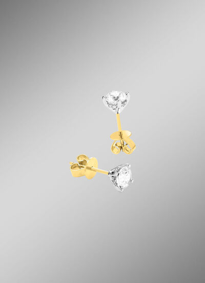 Solitaire oorbellen in bicolor met diamant 