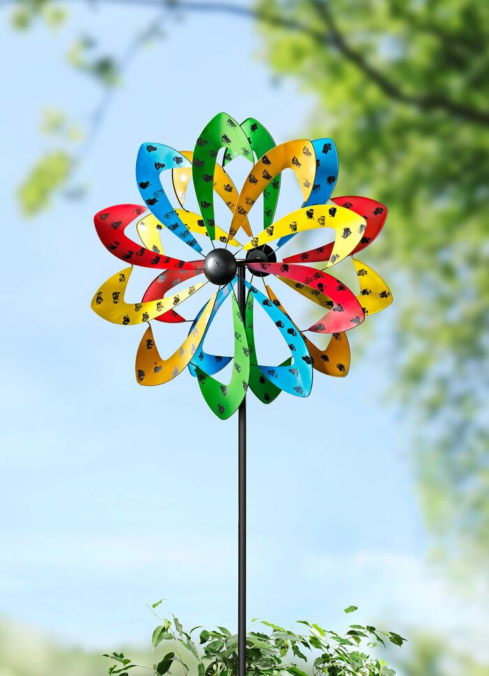 Dubbele metalen windturbine met grondpin 